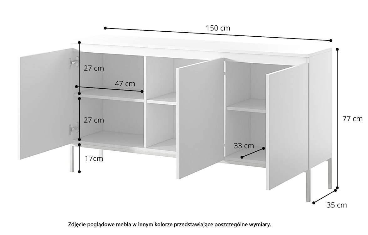 Komoda trzydrzwiowa Bemmi 150 cm czarna ze złotymi nogami  - zdjęcie 7