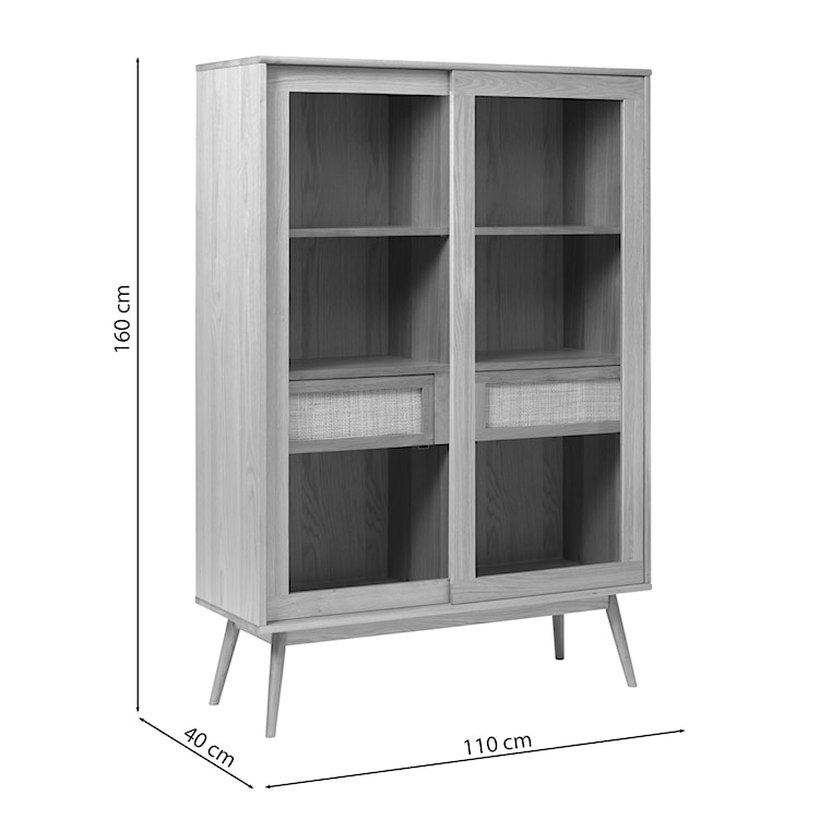 Witryna z przeszkleniem Visimmy 160 cm przyciemniony dąb/plecionka  - zdjęcie 10