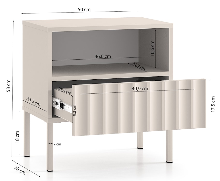 Szafka nocna Derriva z ryflowanymi frontami 50 cm jasny beż  - zdjęcie 10