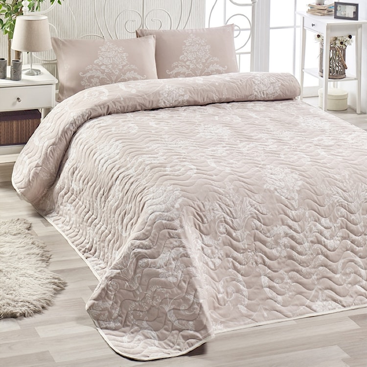 Narzuta Neriel 160x220 cm z poszewką na poduszkę 50x70 cm kremowe zdobienia  - zdjęcie 5