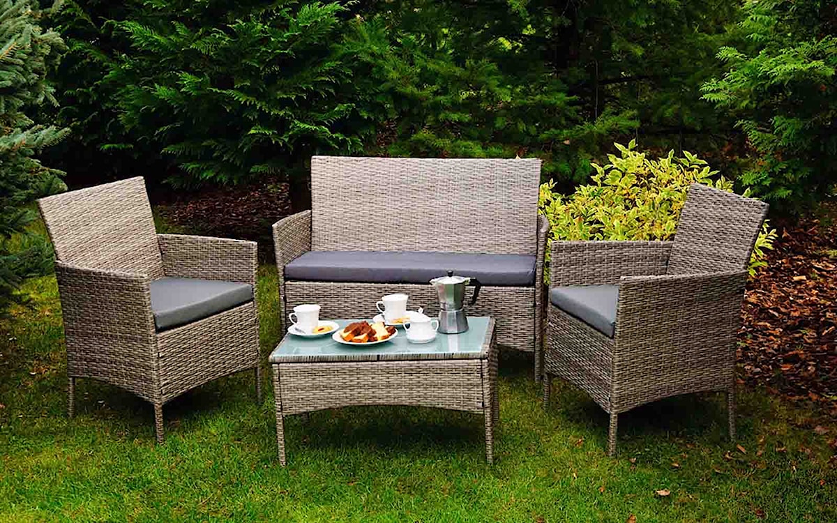 Zestaw mebli ogrodowych Bosti sofa z dwoma fotelami i stolikiem szary  - zdjęcie 2
