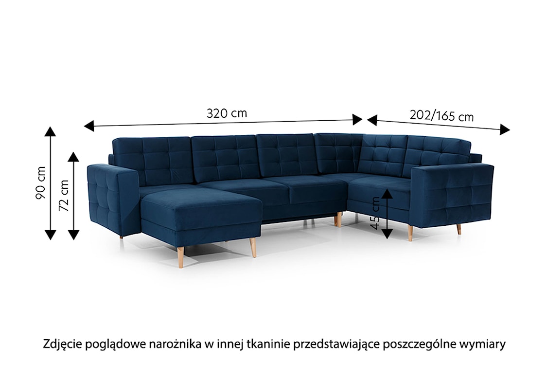 Narożnik z funkcją spania Masime U-kształtny z pojemnikiem uniwersalny szary welur hydrofobowy  - zdjęcie 4