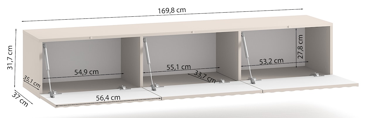 Szafka RTV Derriva wisząca z ryflowanymi frontami 170 cm kaszmir  - zdjęcie 9