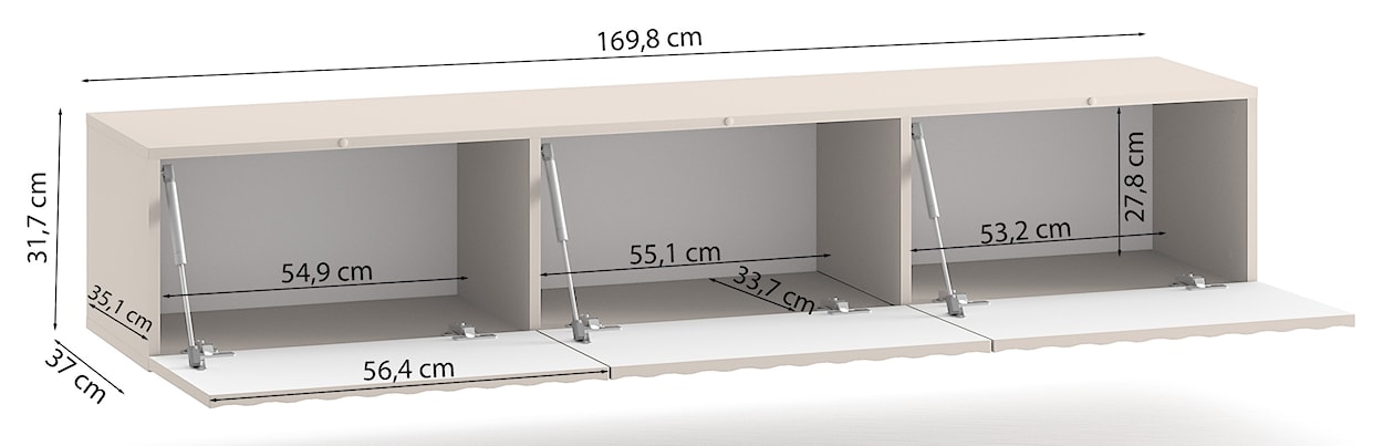 Szafka RTV Derriva wisząca z ryflowanymi frontami 170 cm jasny beż  - zdjęcie 9