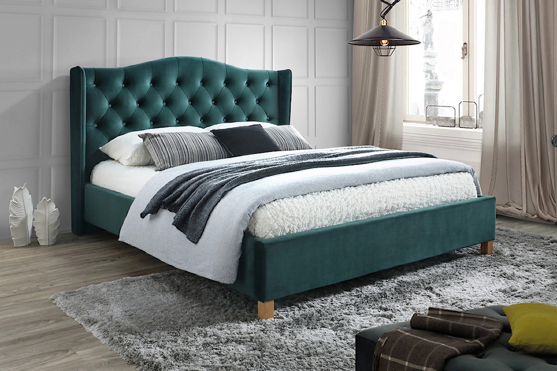 Łóżko tapicerowane Balmore 160x200 cm zielony velvet  - zdjęcie 2