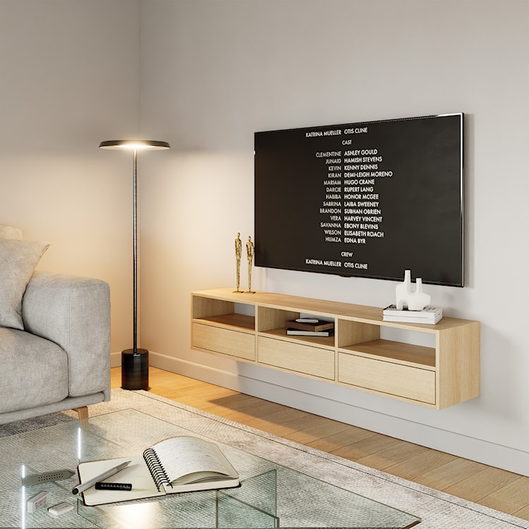 Szafka RTV Framme wisząca z trzema klapami i wnękami 150 cm dąb lindberg  - zdjęcie 2