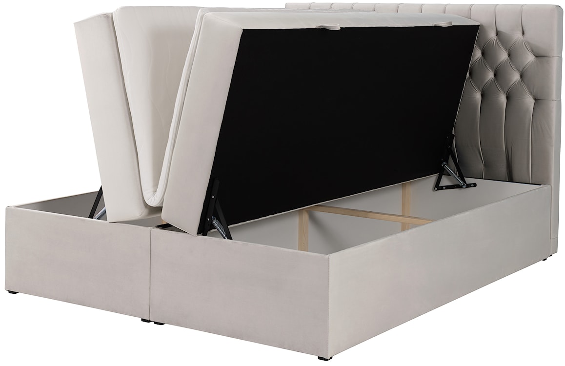Łóżko kontynentalne 140x200 cm Daissy z pojemnikami i topperem jasnobeżowe welur  - zdjęcie 7