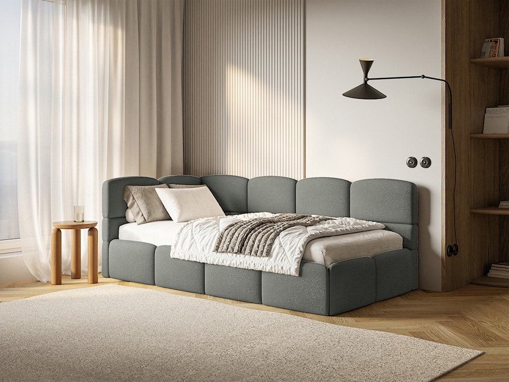 Łóżko młodzieżowe 90x200 cm Cloudy lewostronne z pojemnikiem ciemnoszare szenil  - zdjęcie 2