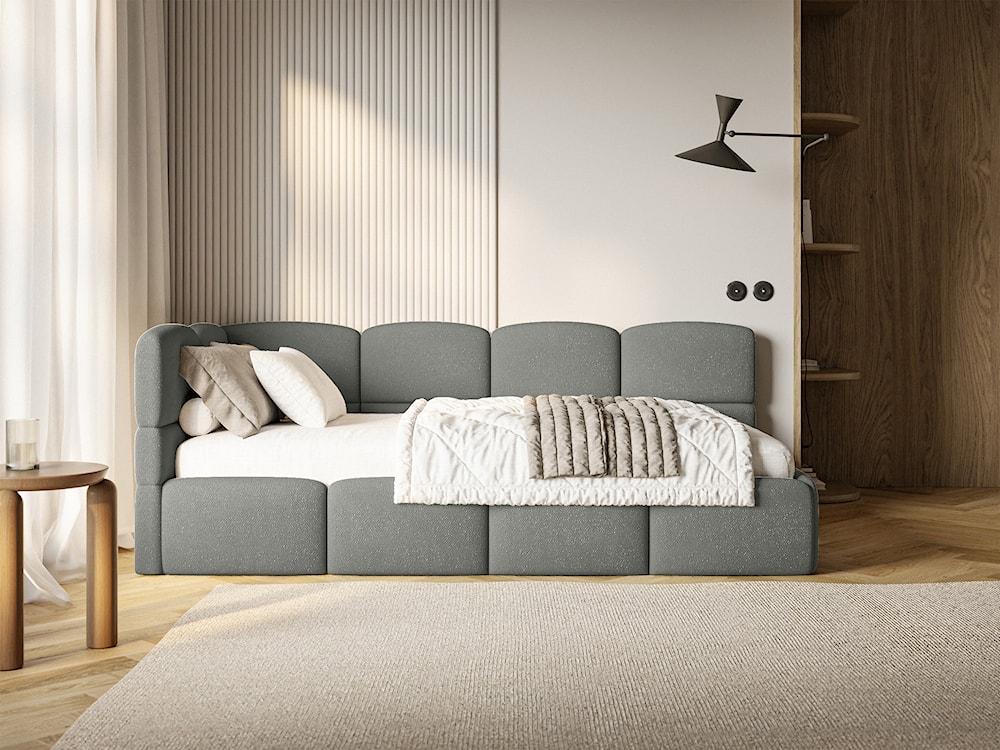 Łóżko młodzieżowe 90x200 cm Cloudy lewostronne z pojemnikiem ciemnoszare szenil  - zdjęcie 3