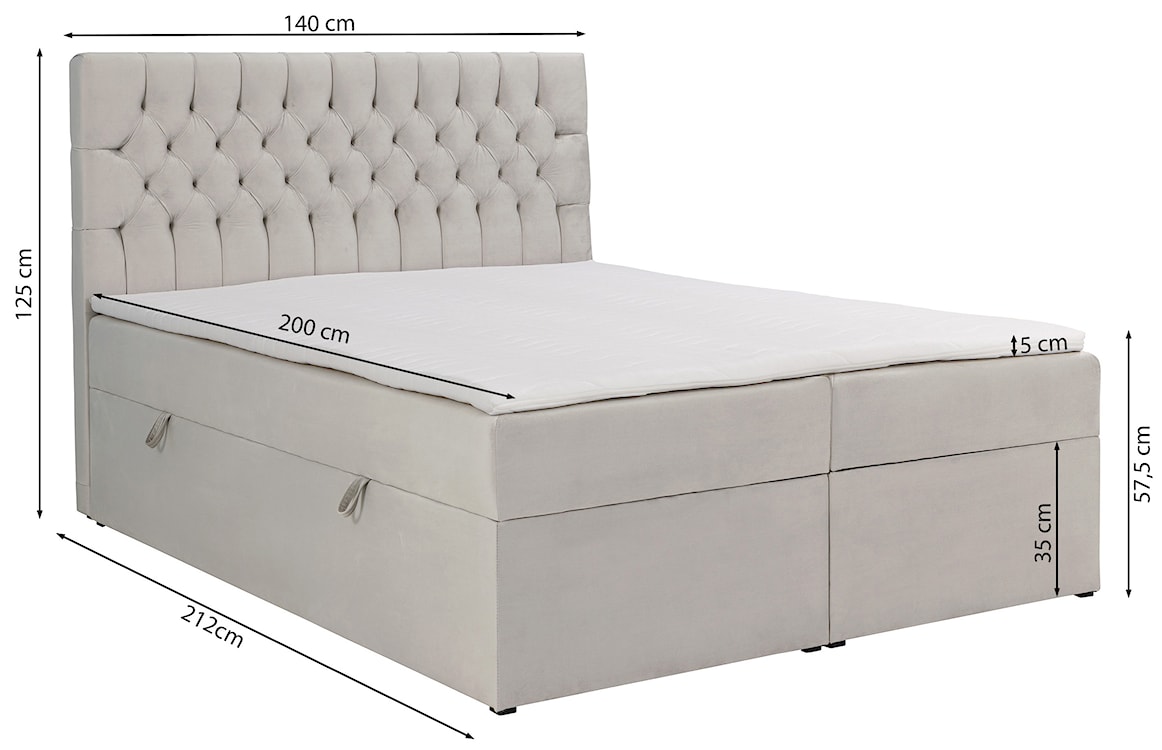 Łóżko kontynentalne 140x200 cm Daissy z pojemnikami i topperem jasnobeżowe welur  - zdjęcie 10