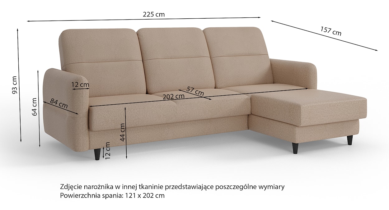 Narożnik z funkcją spania Dakari L-kształtny z pojemnikiem kremowy welur hydrofobowy prawostronny  - zdjęcie 6