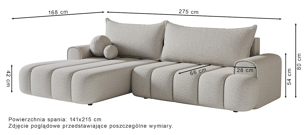 Narożnik z funkcją spania Dandelino L-kształtny lewostronny z pojemnikiem jasnobeżowy boucle  - zdjęcie 8