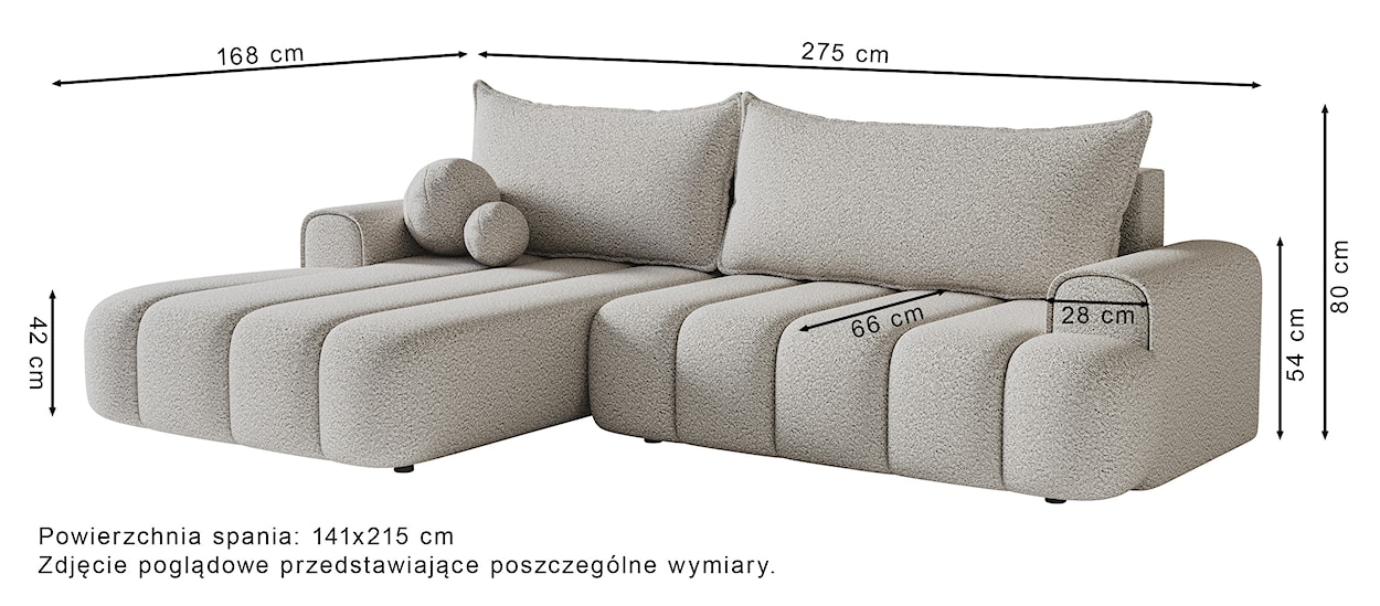 Narożnik z funkcją spania Dandelino L-kształtny prawostronny z pojemnikiem kremowy boucle  - zdjęcie 11