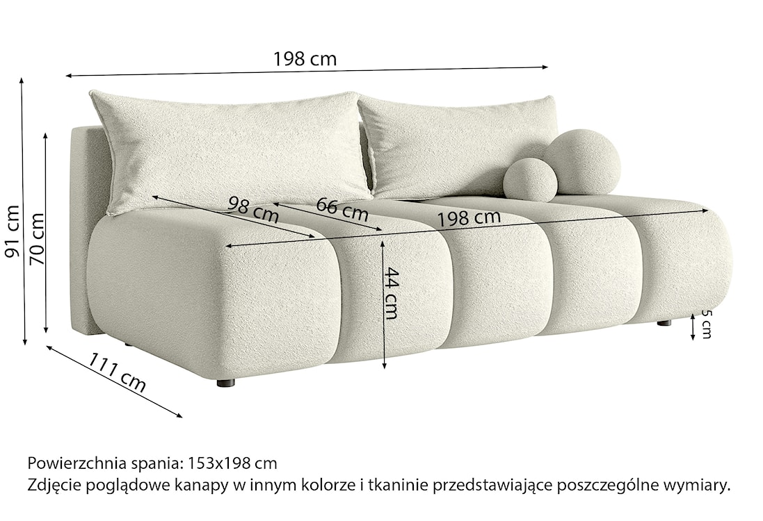 Kanapa trzyosobowa Dandelino Mini z funkcją spania jasnobeżowa boucle  - zdjęcie 8