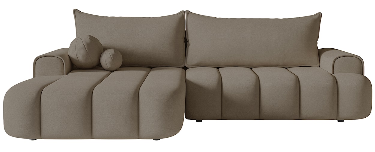 Narożnik z funkcją spania Dandelino L-kształtny lewostronny z pojemnikiem ciemnobeżowy welur 