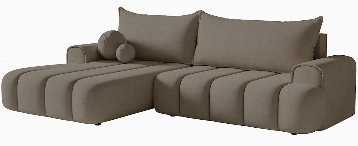 Narożnik z funkcją spania Dandelino L-kształtny lewostronny z pojemnikiem ciemnobeżowy welur  - zdjęcie 5