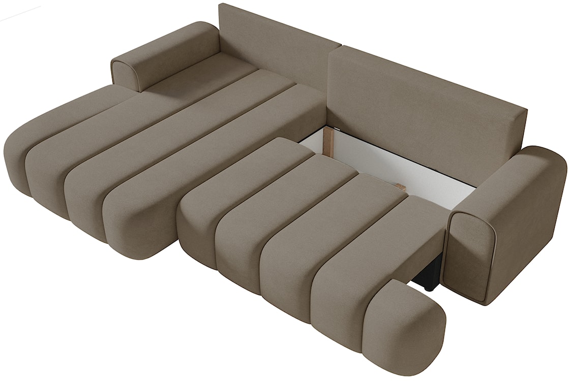 Narożnik z funkcją spania Dandelino L-kształtny lewostronny z pojemnikiem ciemnobeżowy welur  - zdjęcie 6