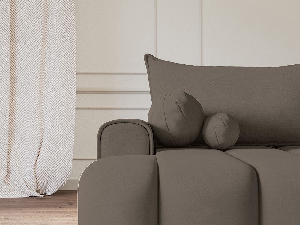 Narożnik z funkcją spania Dandelino L-kształtny lewostronny z pojemnikiem ciemnobeżowy welur  - zdjęcie 4