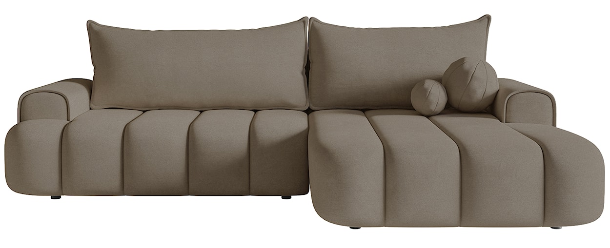 Narożnik z funkcją spania Dandelino L-kształtny prawostronny z pojemnikiem ciemnobeżowy welur 