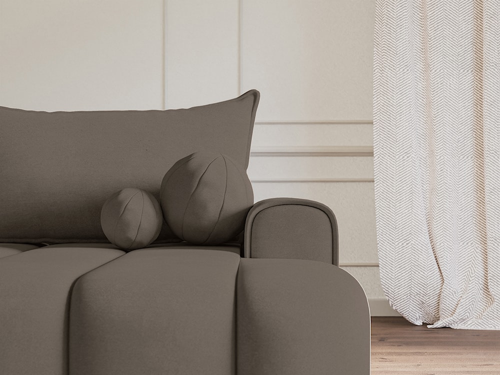 Narożnik z funkcją spania Dandelino L-kształtny prawostronny z pojemnikiem ciemnobeżowy welur  - zdjęcie 4