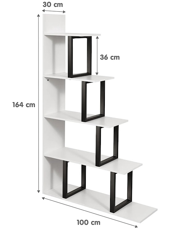 Regał Demizann 164 cm biały z czarnymi elementami  - zdjęcie 5