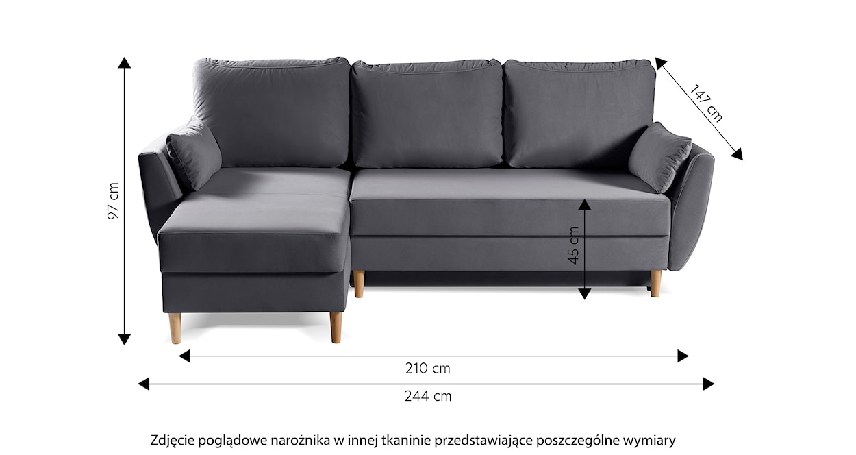 Narożnik z funkcją spania Paradela L-kształtny z pojemnikiem uniwersalny na nóżkach bukowych zielony welur hydrofobowy  - zdjęcie 10