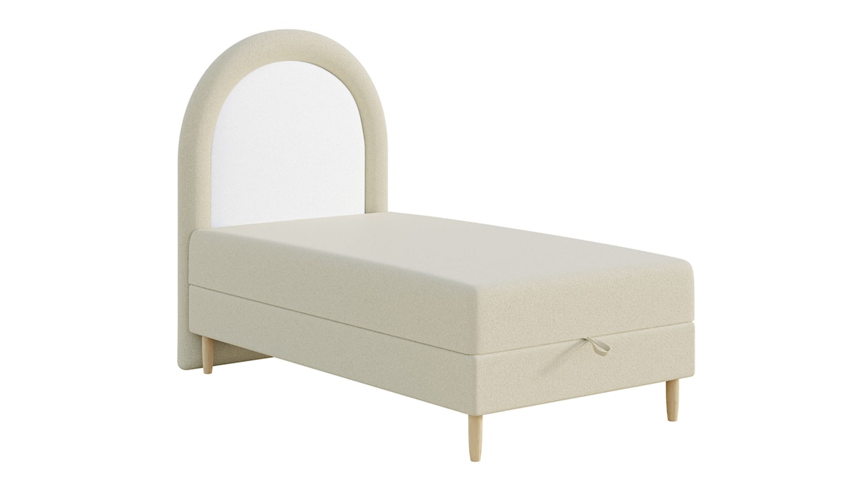 Łóżko kontynentalne dla dziecka 90x160 cm Asparetto z pojemnikiem beżowe w tkaninie boucle  - zdjęcie 5