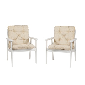 Zestaw dwóch krzeseł ogrodowych Mccarns białe z beżowymi poduszkami