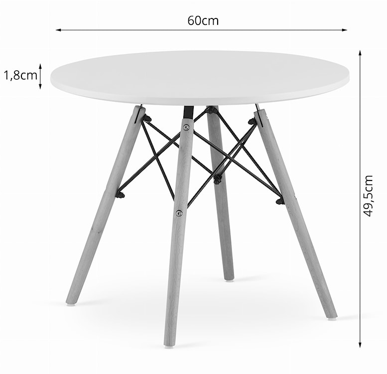 Stolik kawowy Maksi średnica 60 cm biały/ drewno bukowe  - zdjęcie 4