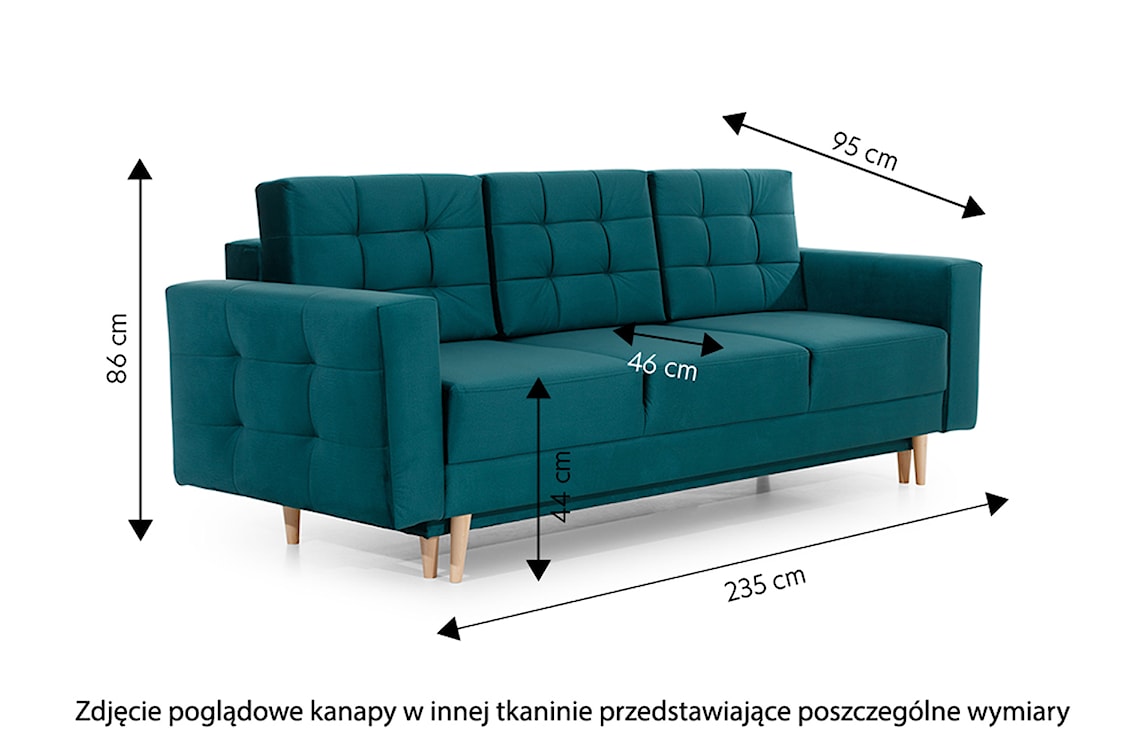 Kanapa rozkładana trzyosobowa Masime z pojemnikiem jasnobrązowa welwet hydrofobowy z ciemnobrązowymi poduszkami  - zdjęcie 5