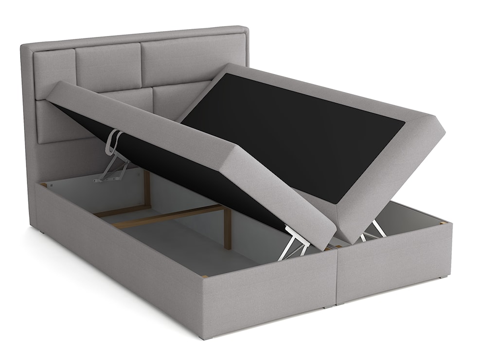 Łóżko kontynentalne 180x200 cm Nubero z pojemnikami i topperem jasnoszare plecionka hydrofobowe  - zdjęcie 3