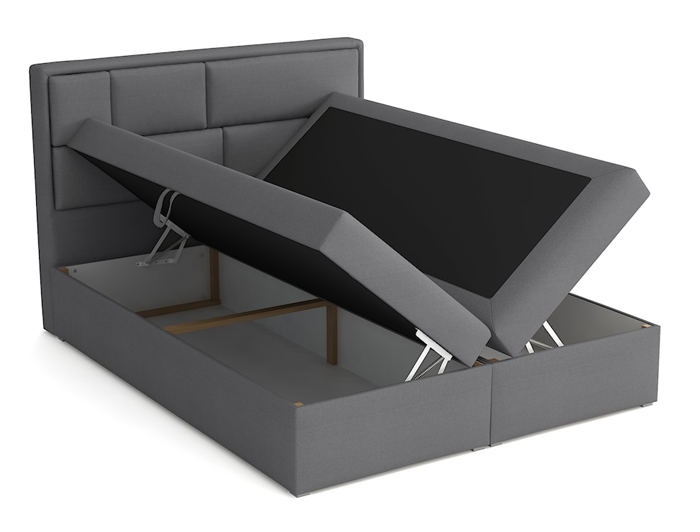 Łóżko kontynentalne 140x200 cm Nubero z pojemnikami i topperem szare plecionka hydrofobowe  - zdjęcie 3