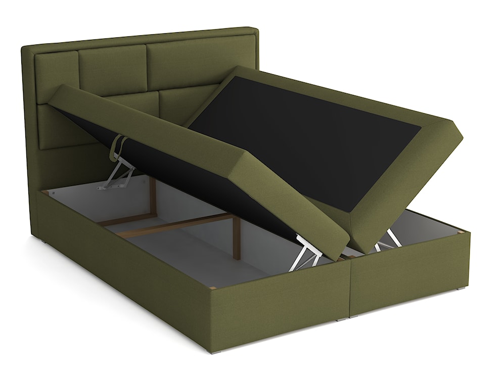 Łóżko kontynentalne 180x200 cm Nubero z pojemnikami i topperem oliwkowe plecionka hydrofobowe  - zdjęcie 3