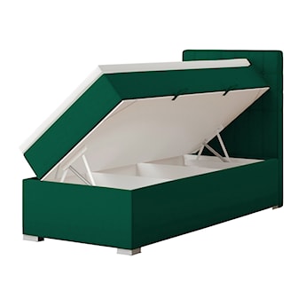 Łóżko kontynentalne 90x200 cm Ketlin z pojemnikiem i topperem zielone welur hydrofobowy prawostronne