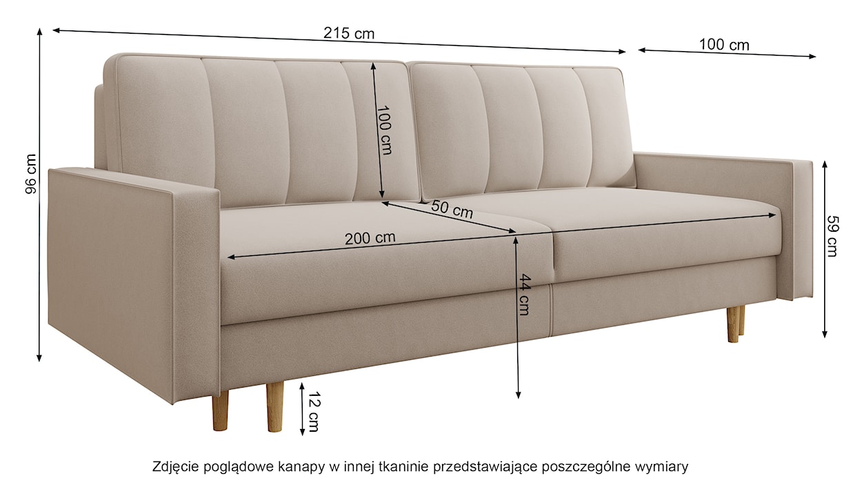 Kanapa rozkładana trzyosobowa Derban z pojemnikiem beżowa welur łatwoczyszcząca  - zdjęcie 7