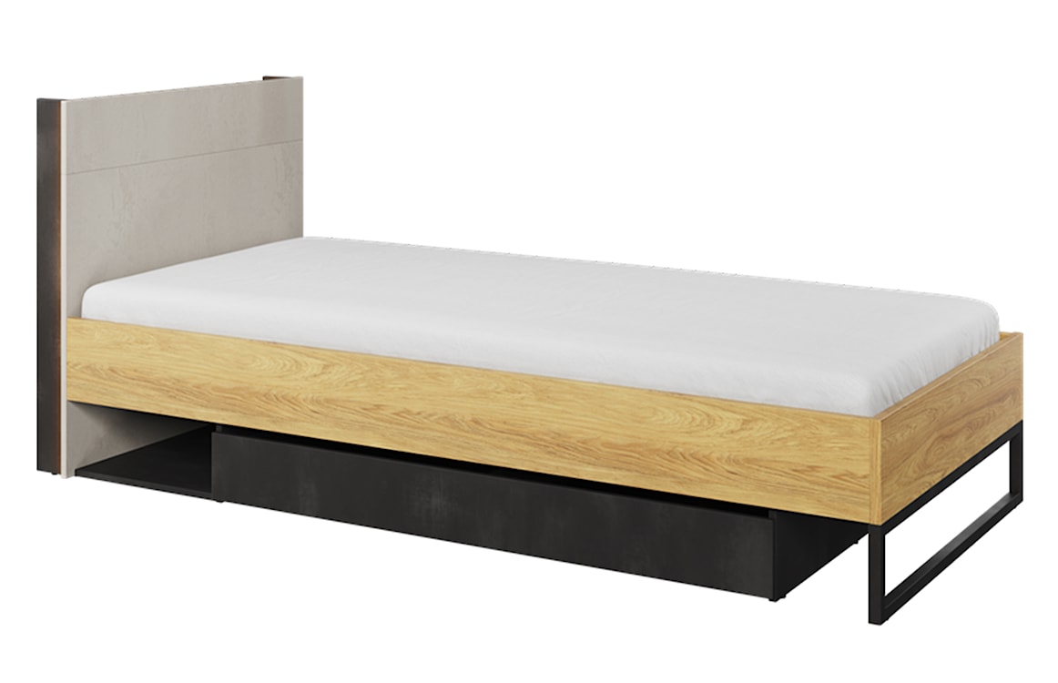 Łóżko Teen Flex z szufladą 90 cm Hikora naturalna / silk flou / raw steel