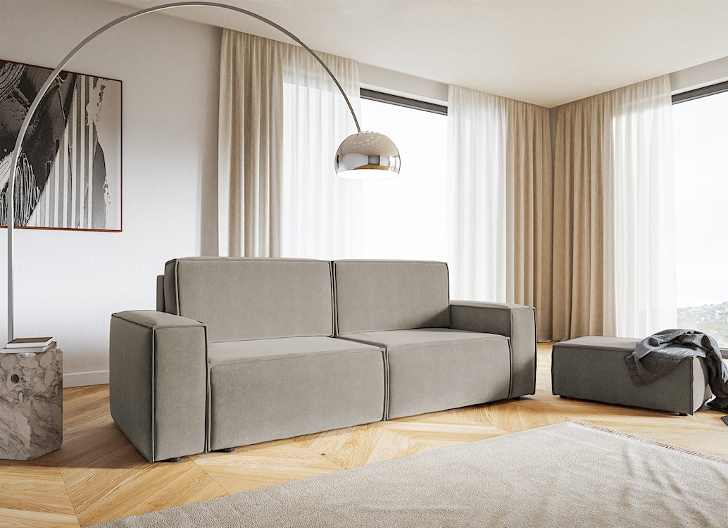 Pufa Copertino 65x90 cm szarobeżowa welur hydrofobowy  - zdjęcie 2