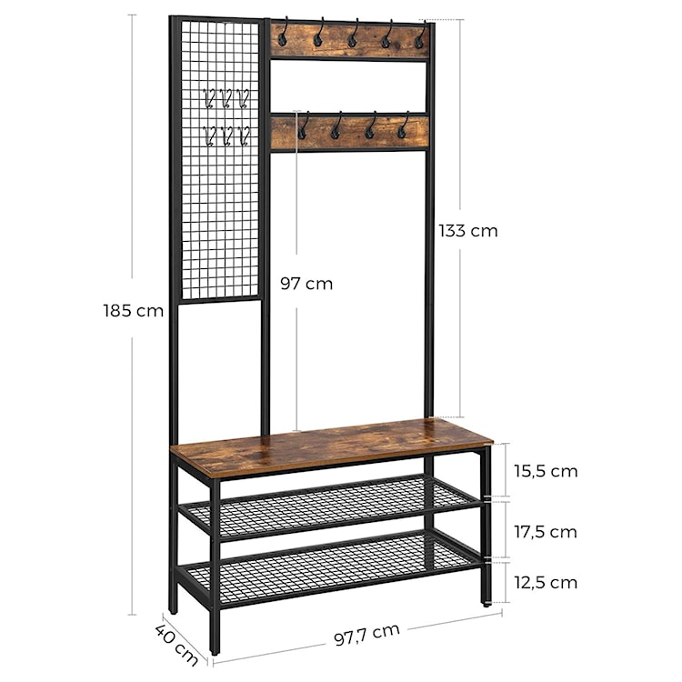 Wieszak stojący Ramizu z półkami na buty ciemny brąz 98 cm  - zdjęcie 7