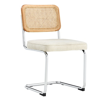 Krzesło na płozach Drally z rattanowym oparciem/ siedzisko w tkaninie boucle