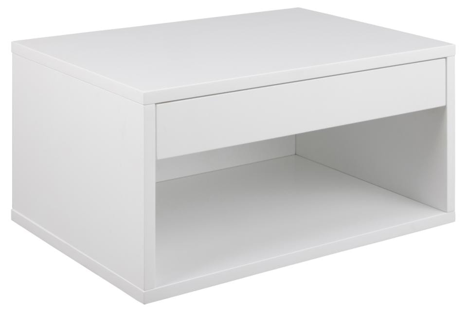 Szafka nocna Dimmery wisząca z płyty MDF z półką i szufladą biała 50x35x24,3 cm 