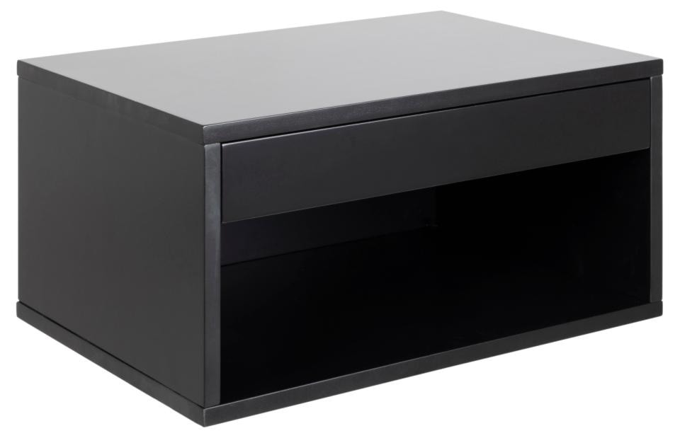 Szafka nocna Dimmery wisząca z płyty MDF z półką i szufladą czarna 50x35x24,3 cm