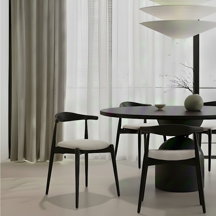 Krzesło drewniane do jadalni Dinesse w tkaninie łatwoczyszczącej szary szenil/czarny  - zdjęcie 2