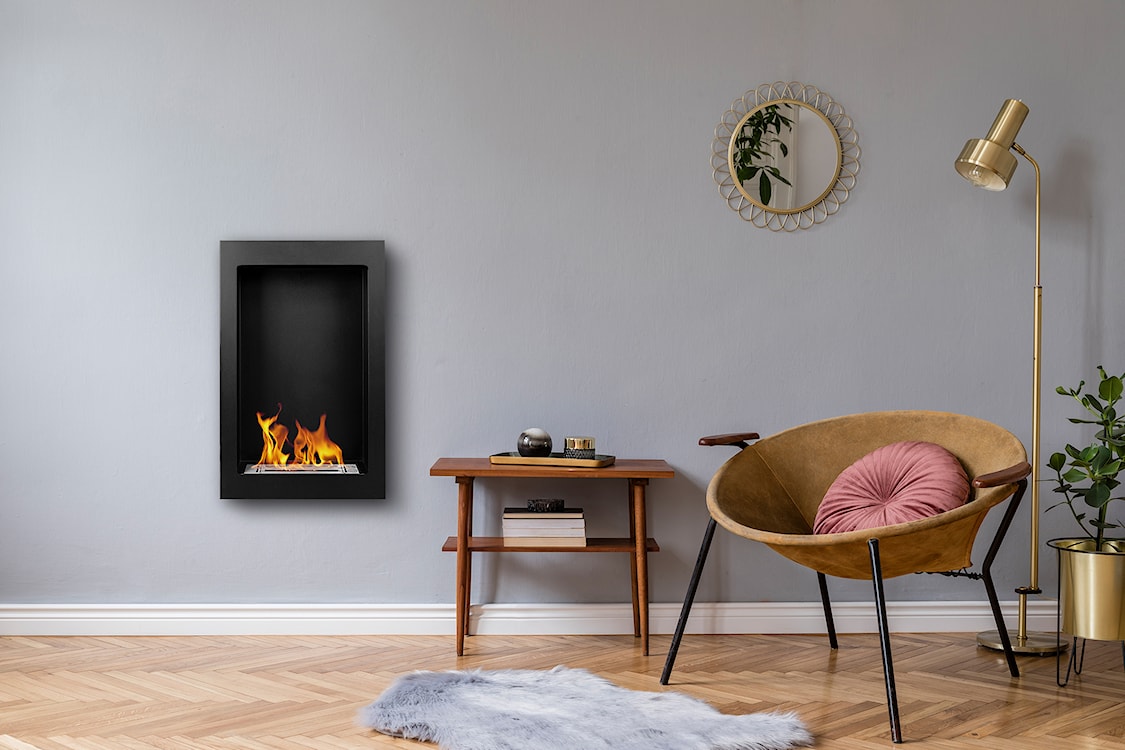 Biokominek wiszący z możliwością zabudowy Diverall 61x39 cm czarna stal  - zdjęcie 2