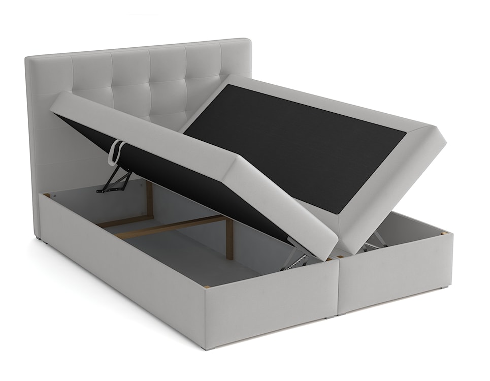 Łóżko kontynentalne 160x200 cm Nabbe z pojemnikami i topperem jasnoszare welur  - zdjęcie 3