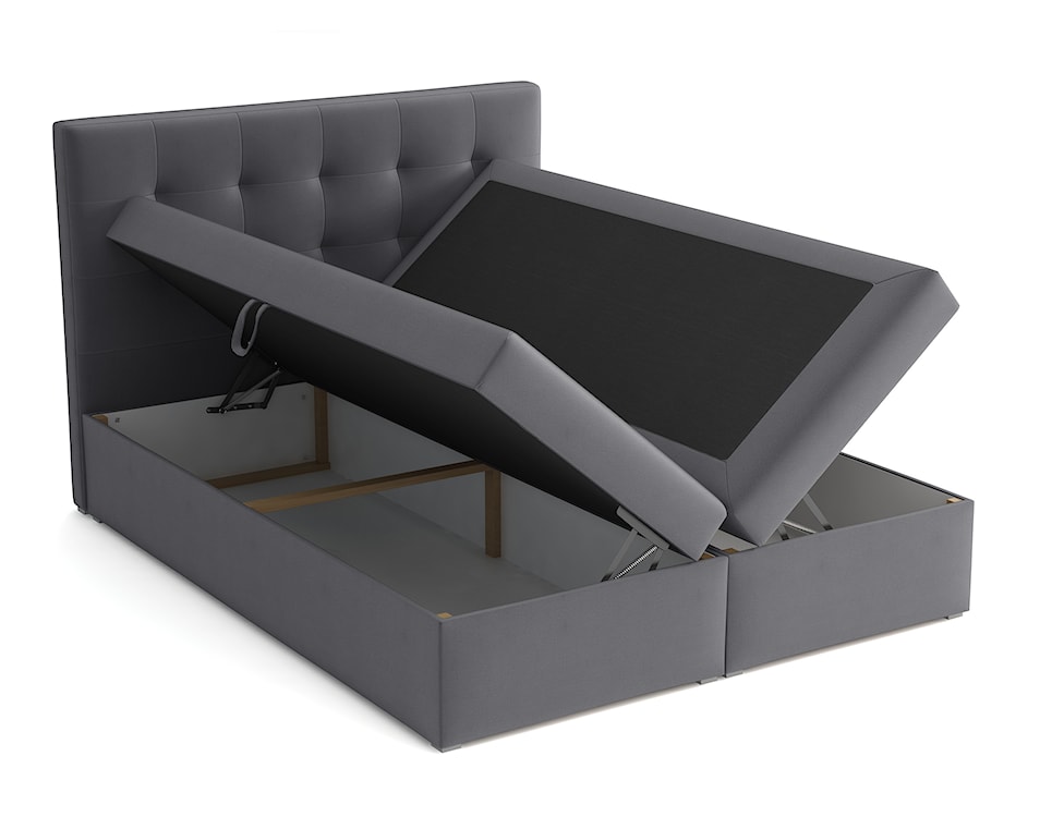 Łóżko kontynentalne 180x200 cm Nabbe z pojemnikami i topperem ciemnoszare welur  - zdjęcie 3