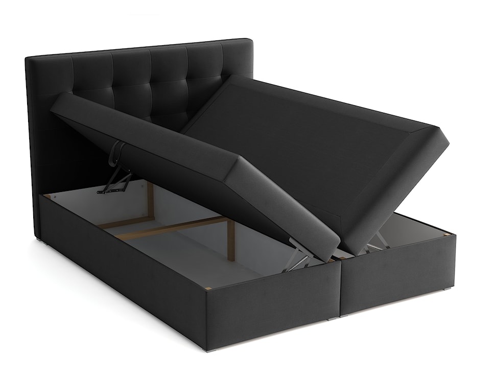 Łóżko kontynentalne 180x200 cm Nabbe z pojemnikami i topperem czarne welur  - zdjęcie 3