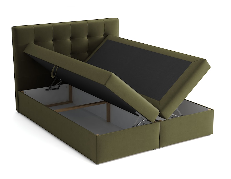 Łóżko kontynentalne 160x200 cm Nabbe z pojemnikami i topperem oliwkowe welur  - zdjęcie 3