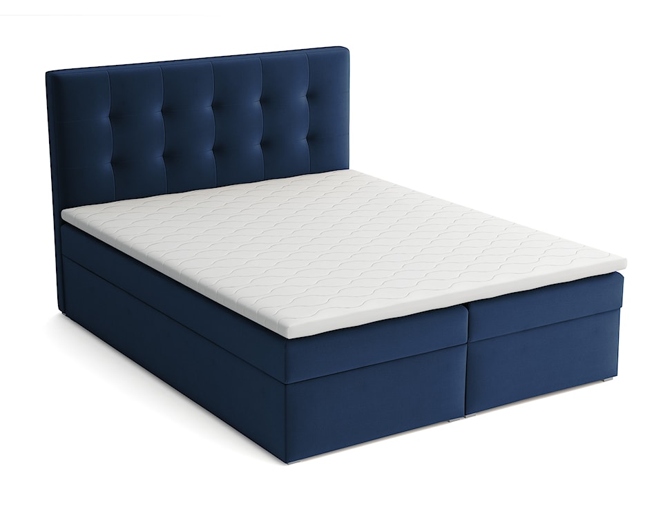 Łóżko kontynentalne 180x200 cm Nabbe z pojemnikami i topperem ciemnoniebieskie welur 