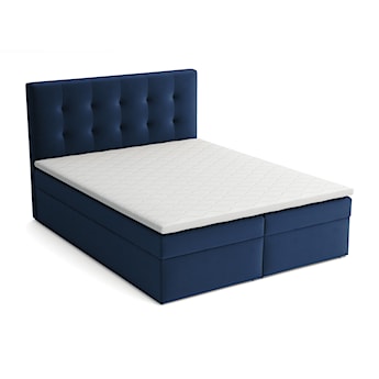 Łóżko kontynentalne 140x200 cm Nabbe z pojemnikami i topperem ciemnoniebieskie welur