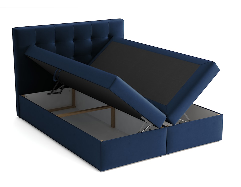 Łóżko kontynentalne 160x200 cm Nabbe z pojemnikami i topperem ciemnoniebieskie welur  - zdjęcie 3
